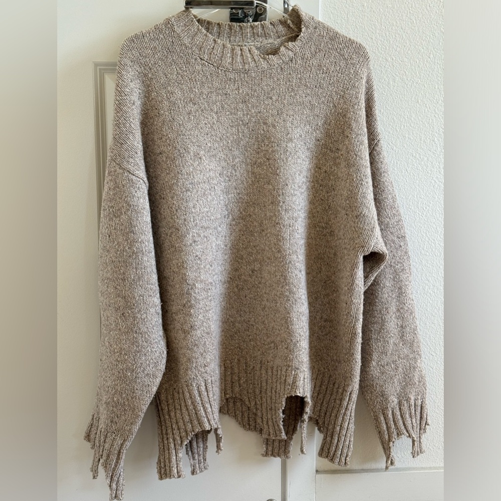 Ovadia and Sons oversized crewneck ribbed-knit ripped cardigan